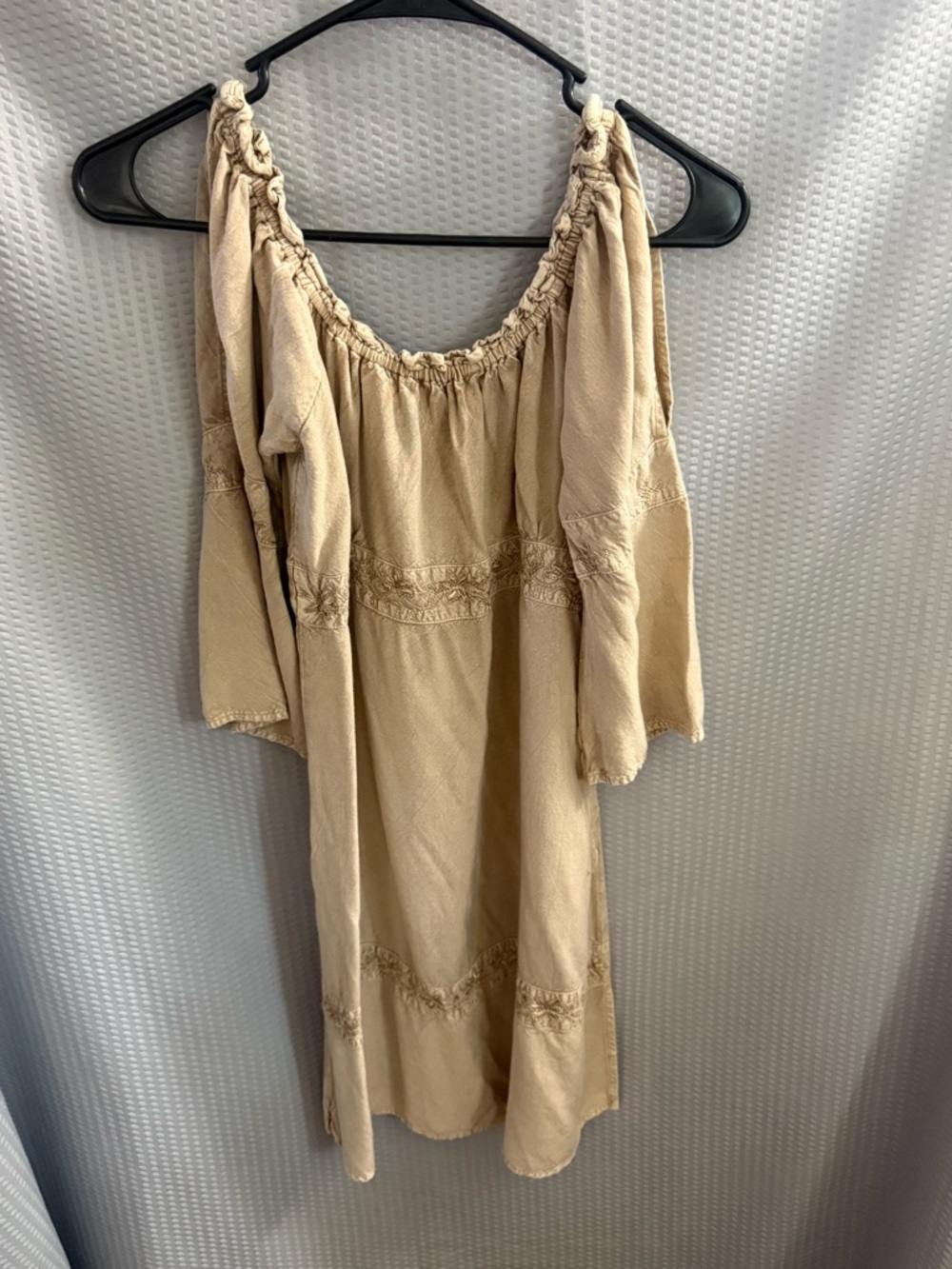 Sacred Threads Beige Off-Shoulder Boho Long Sleeve Dress